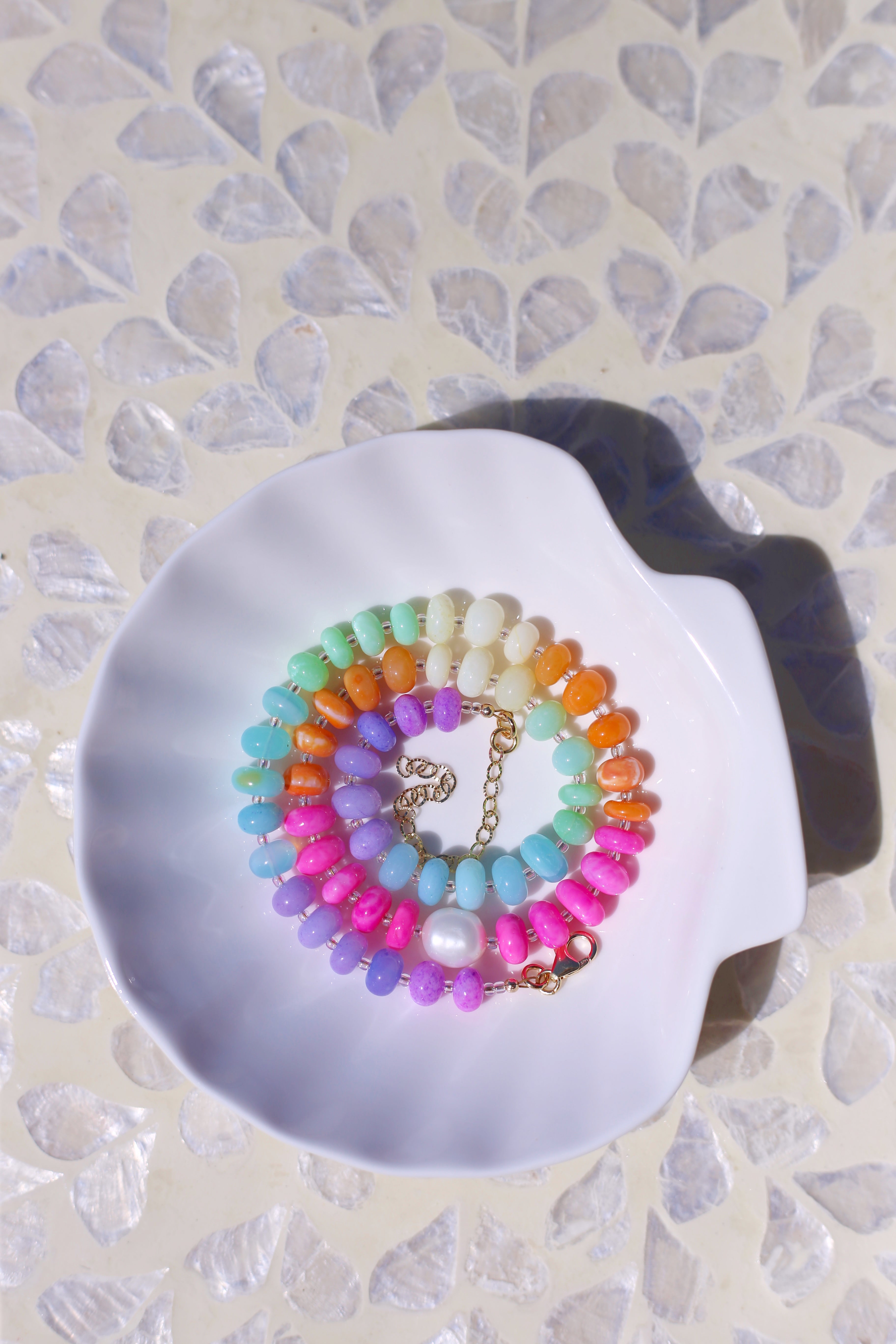 Iris Hand Dyed Opal with Freshwater Pearl Necklace Coiled