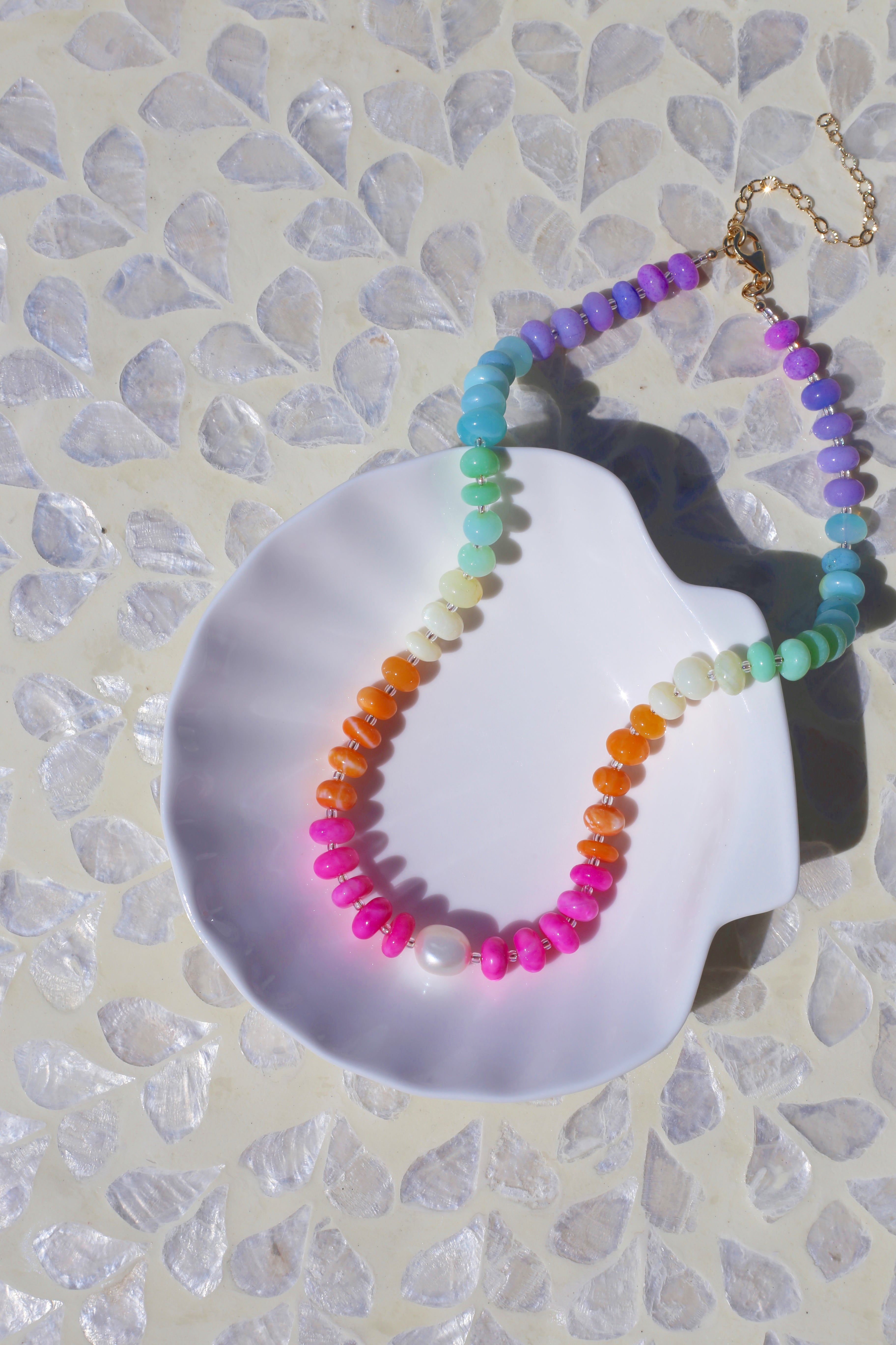Iris Hand Dyed Opal with Freshwater Pearl Necklace Full