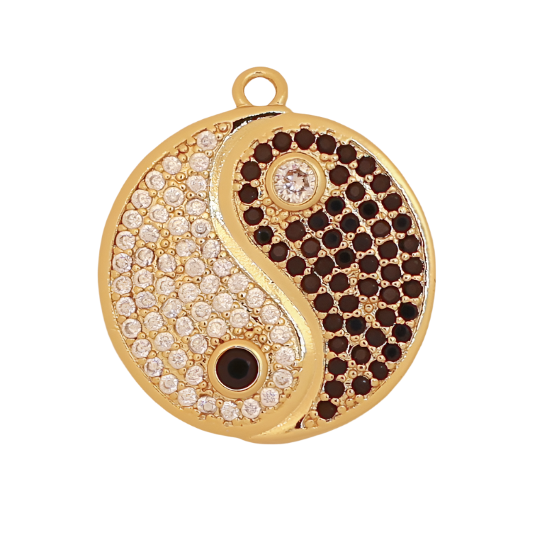 Large Black CZ Yin Yang Charm