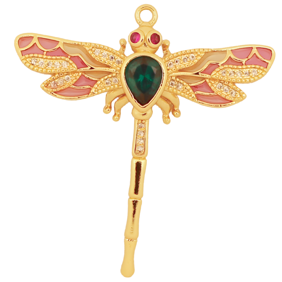 Large Gold CZ Dragonfly Charm