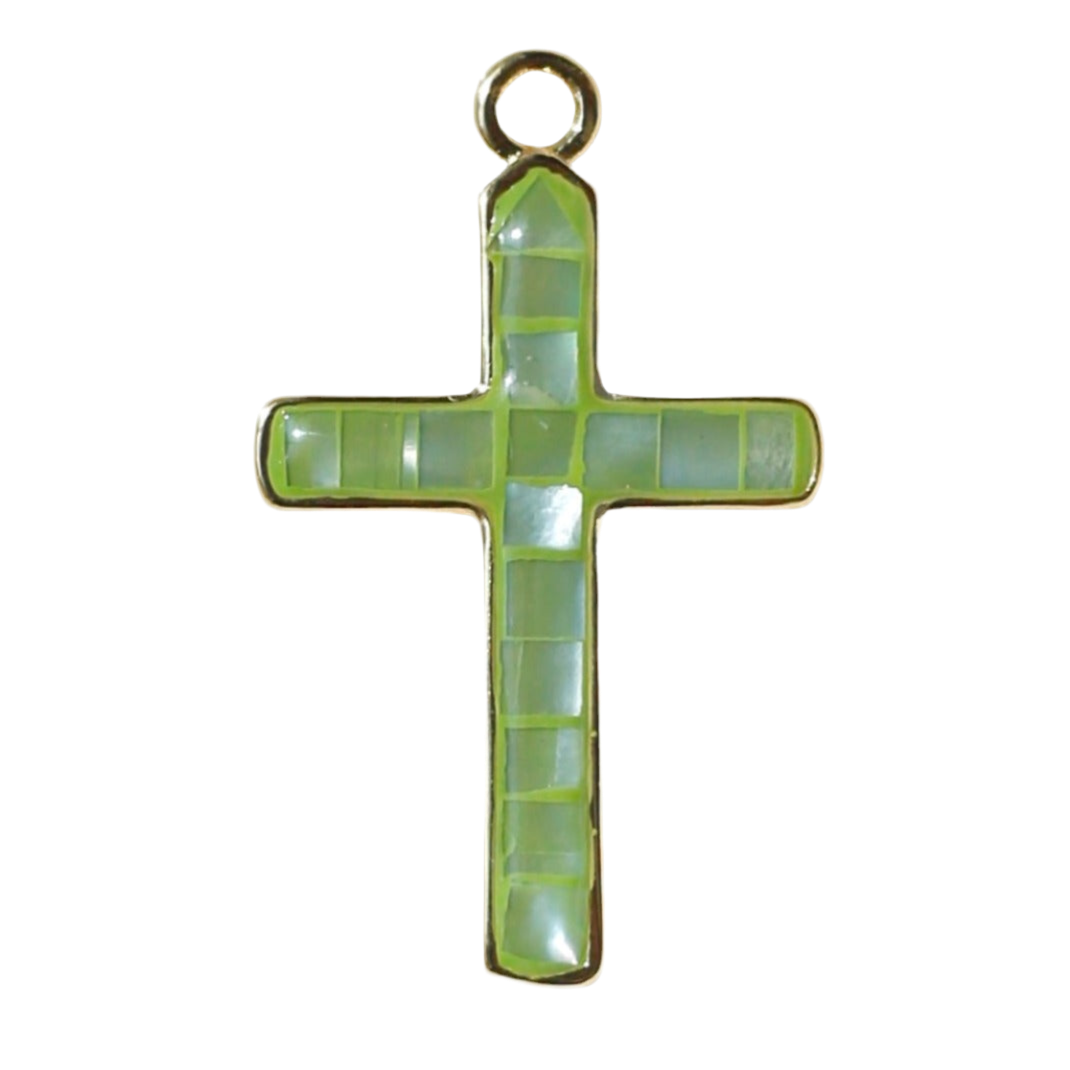 Large Green Mother of Pearl Cross Charm