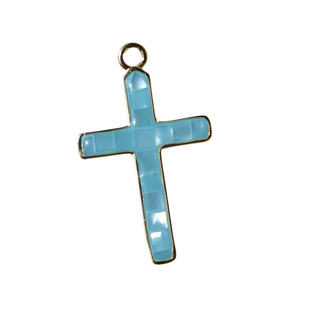 Large Light Blue Mother of Pearl Cross Charm