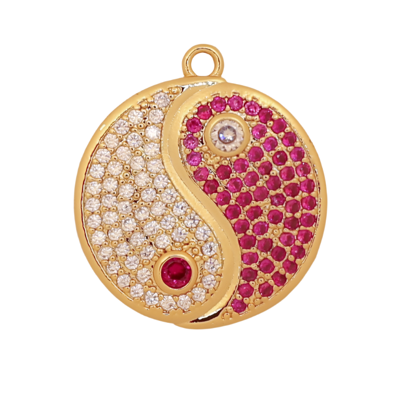 Large Pink CZ Yin Yang Charm