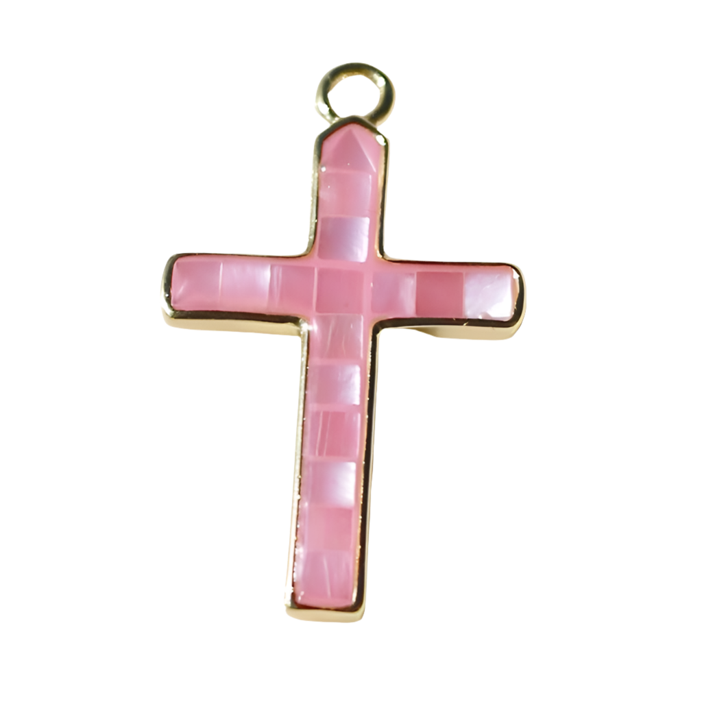 Large Pink Mother of Pearl Cross Charm