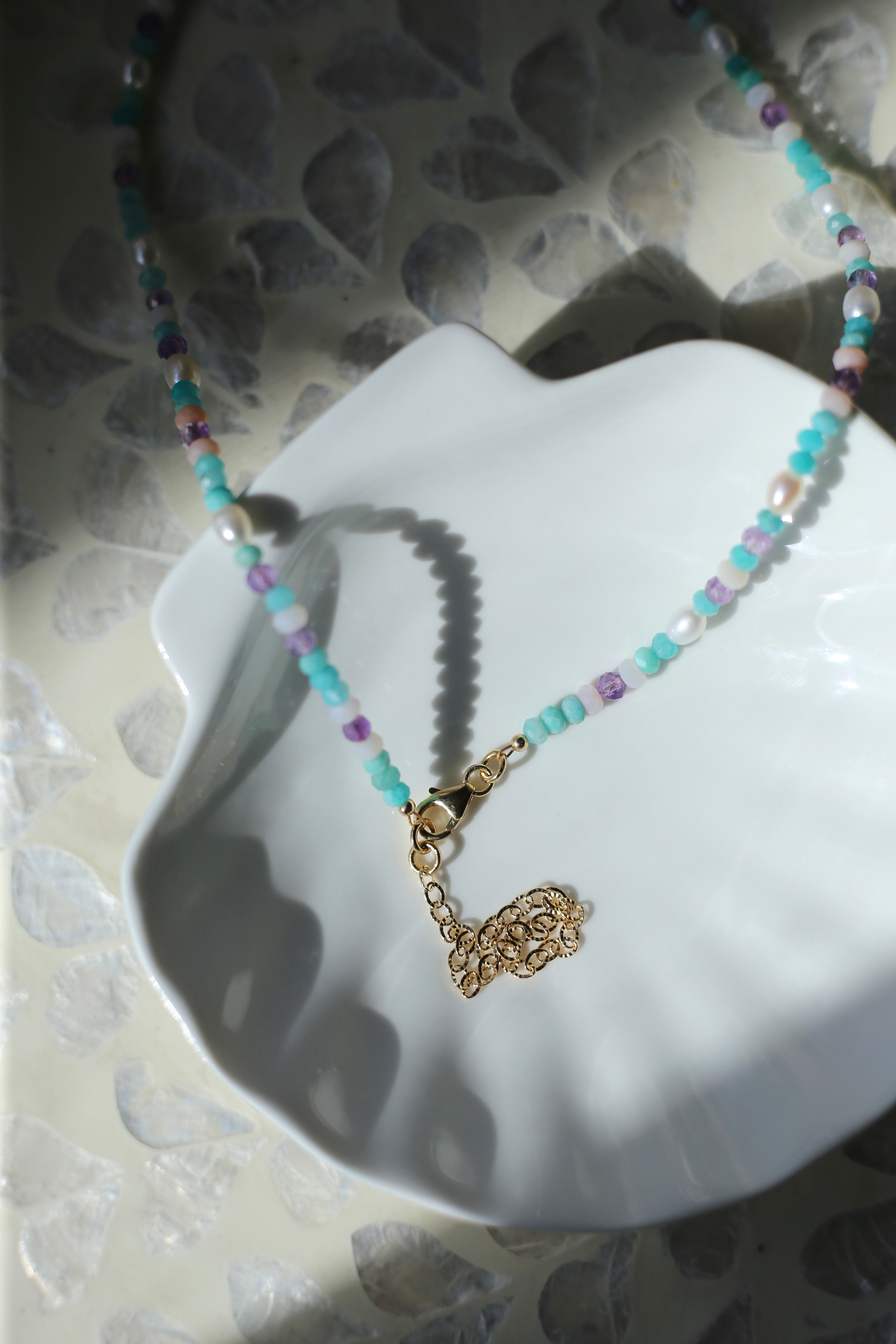 Liana AAA Freshwater Pearl Amazonite Opal Amethyst Butterfly Charm Necklace Clasp