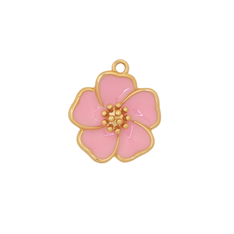 Light Pink Gold Hibiscus Enamel Flower Charm