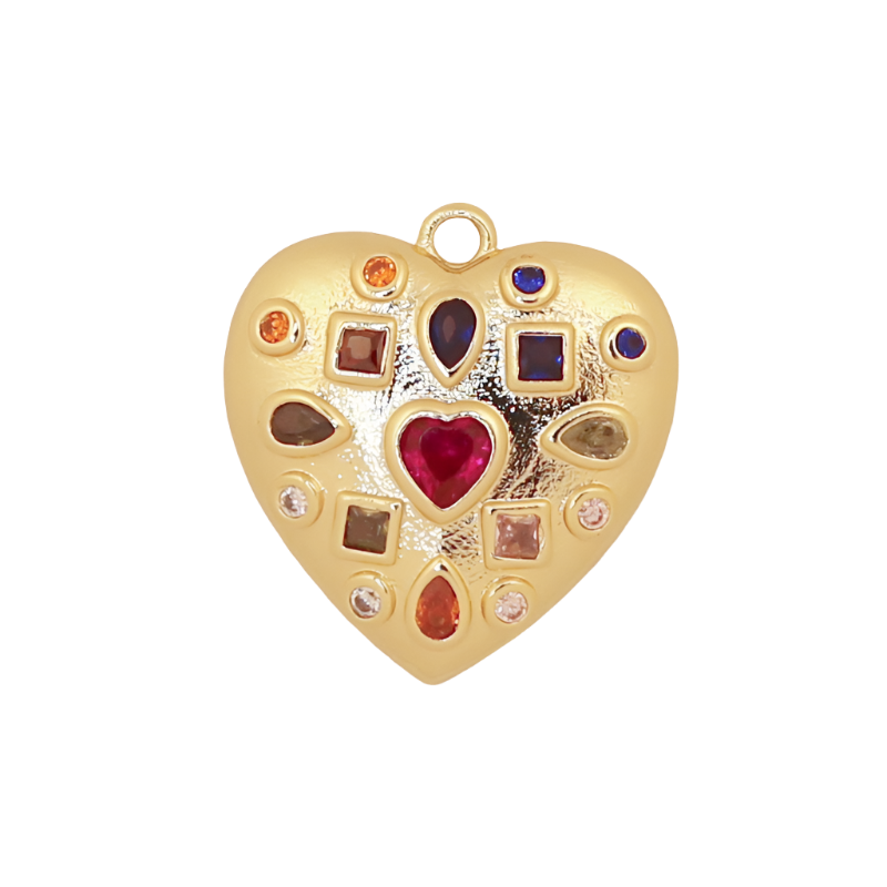Multi Flat Gold Gemstone Heart Charm