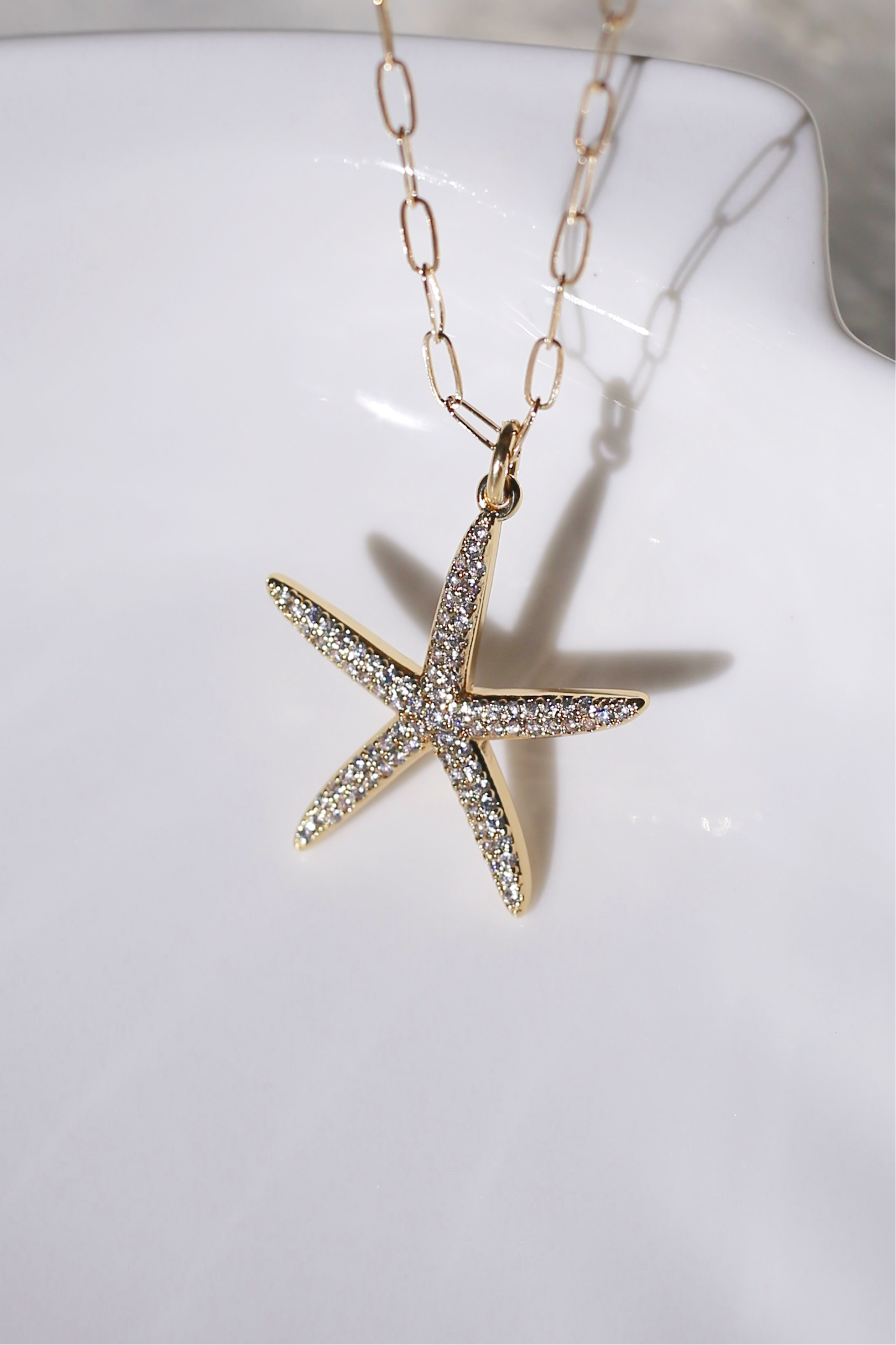 Nautica CZ and Gold Starfish Necklace Close Up