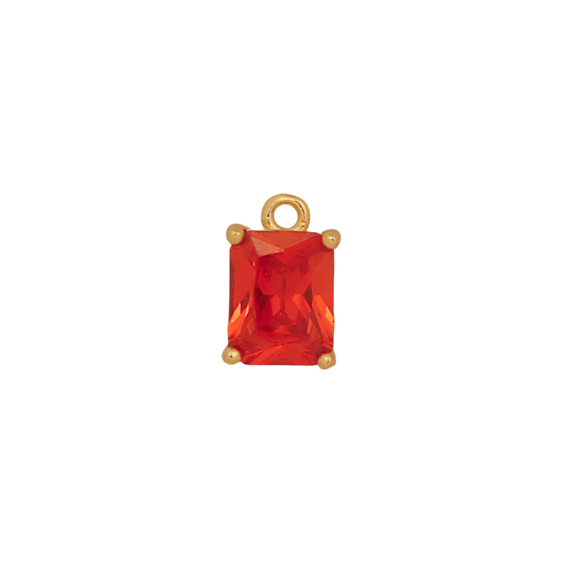 Orange Red Rectangle Baguette CZ Charm