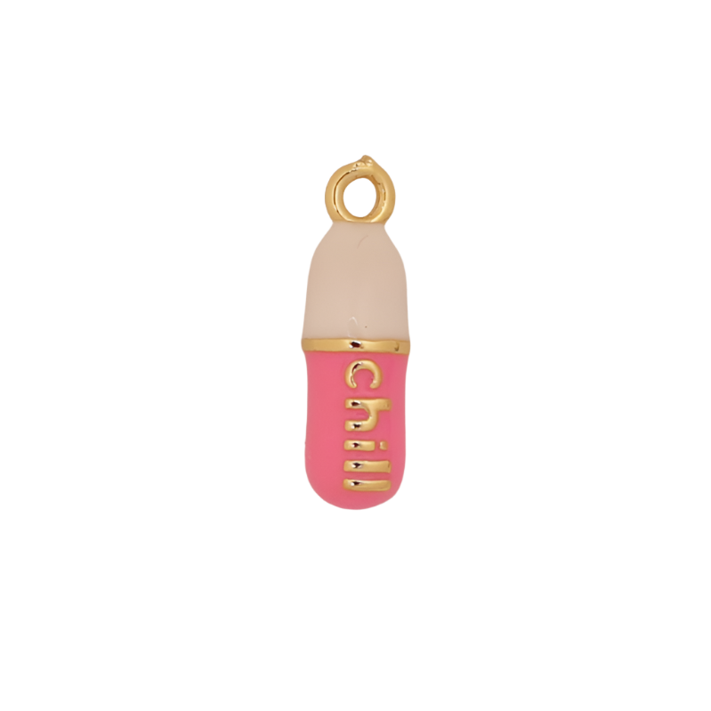 Pink Enamel Gold Chill Pill Charm