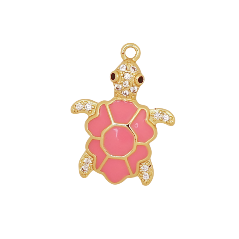 Pink Enamel Gold Sea Turtle Charm