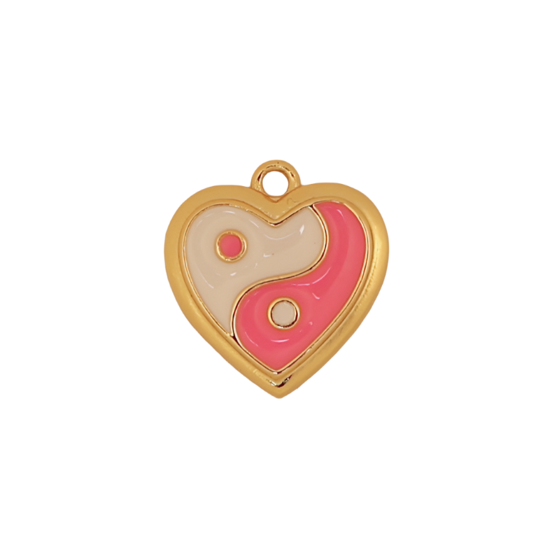 Pink Enamel Yin Yang Heart Charm