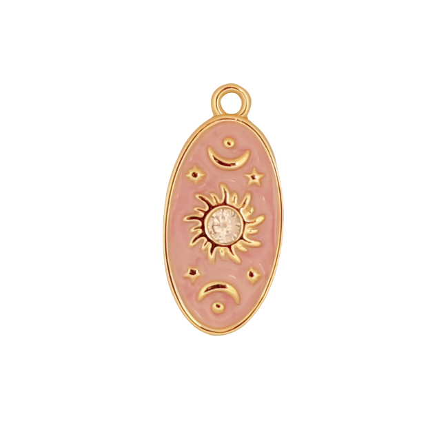 Pink Sun & Moon Oval Enamel Charm