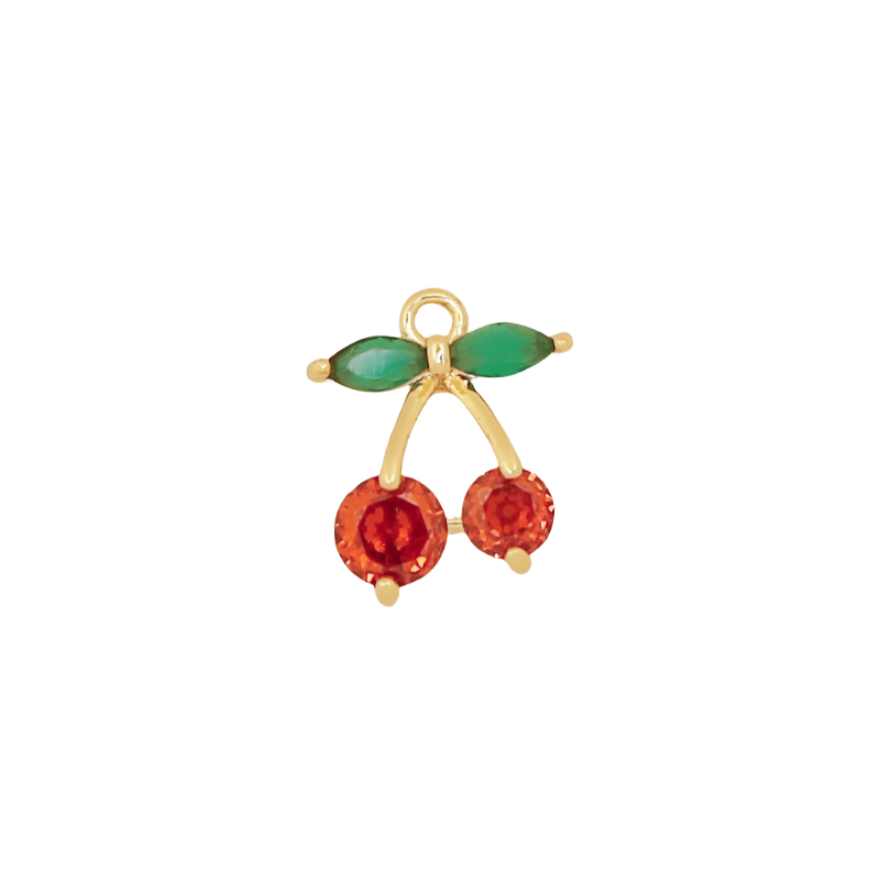 Red CZ Gold Cherry Charm