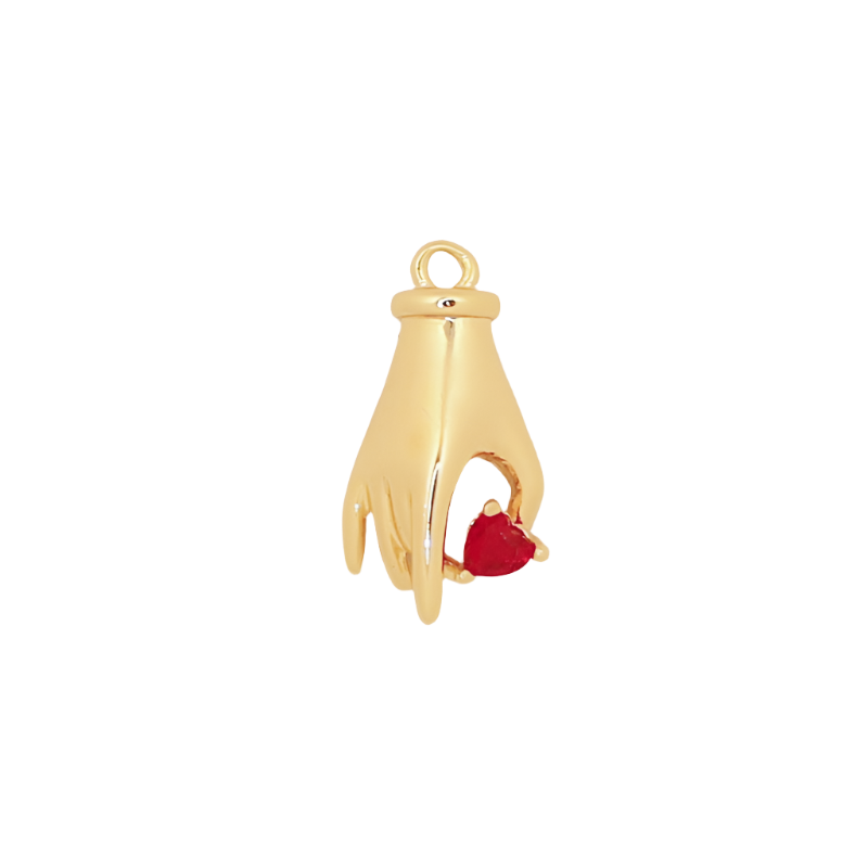 Red CZ Gold Hand Charm