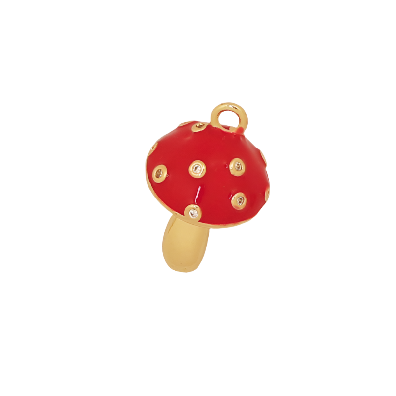 Red Enamel CZ Dots Mushroom Charm