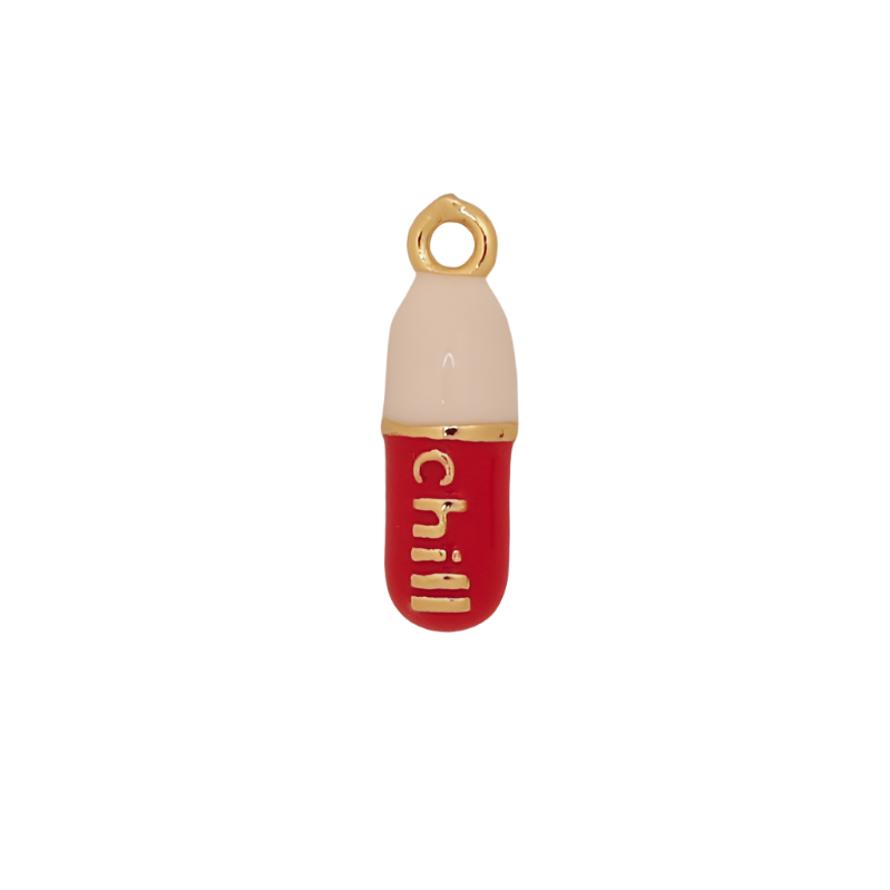 Red Enamel Gold Chill Pill Charm