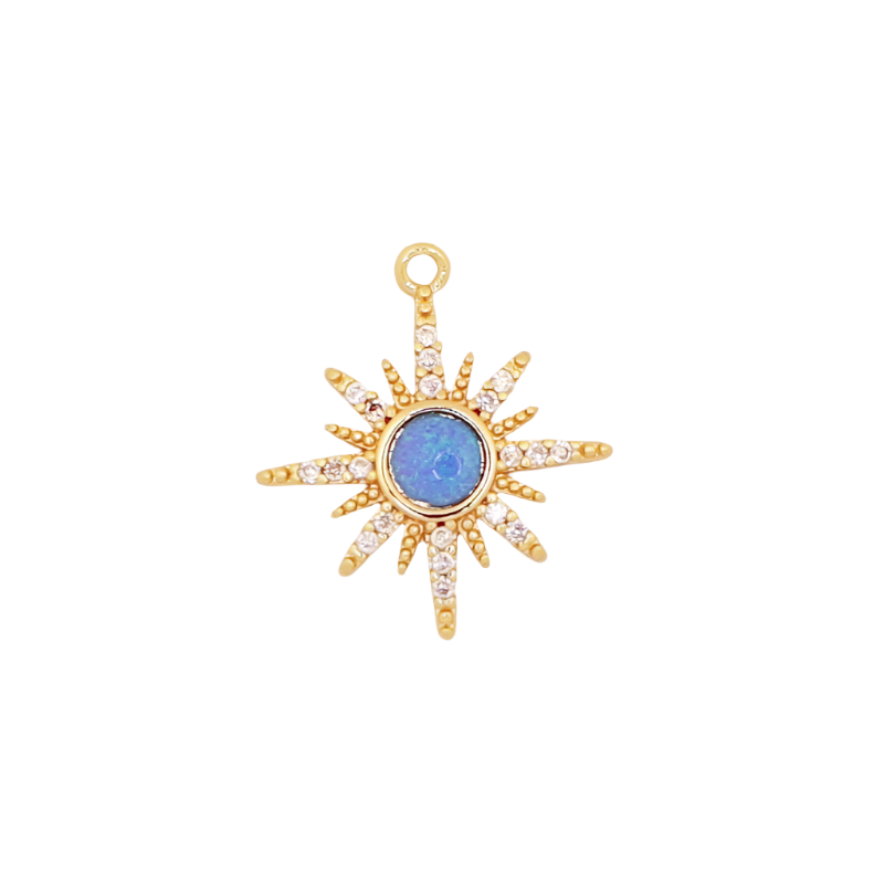 Small Blue Opal Gold CZ Star Charm