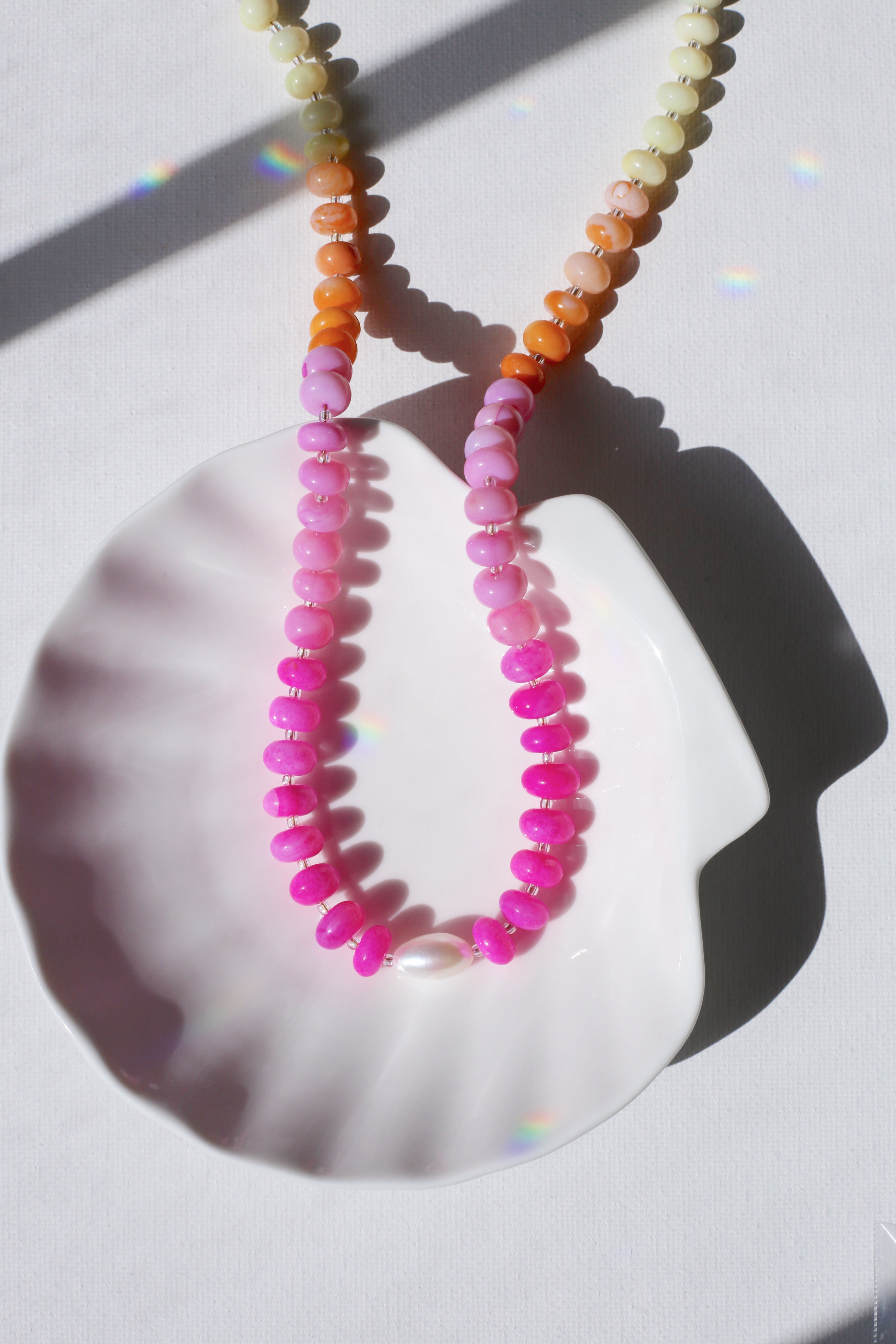 Sunset Lover Hot Pink Opal with AAA Freshwater Pearl Necklace
