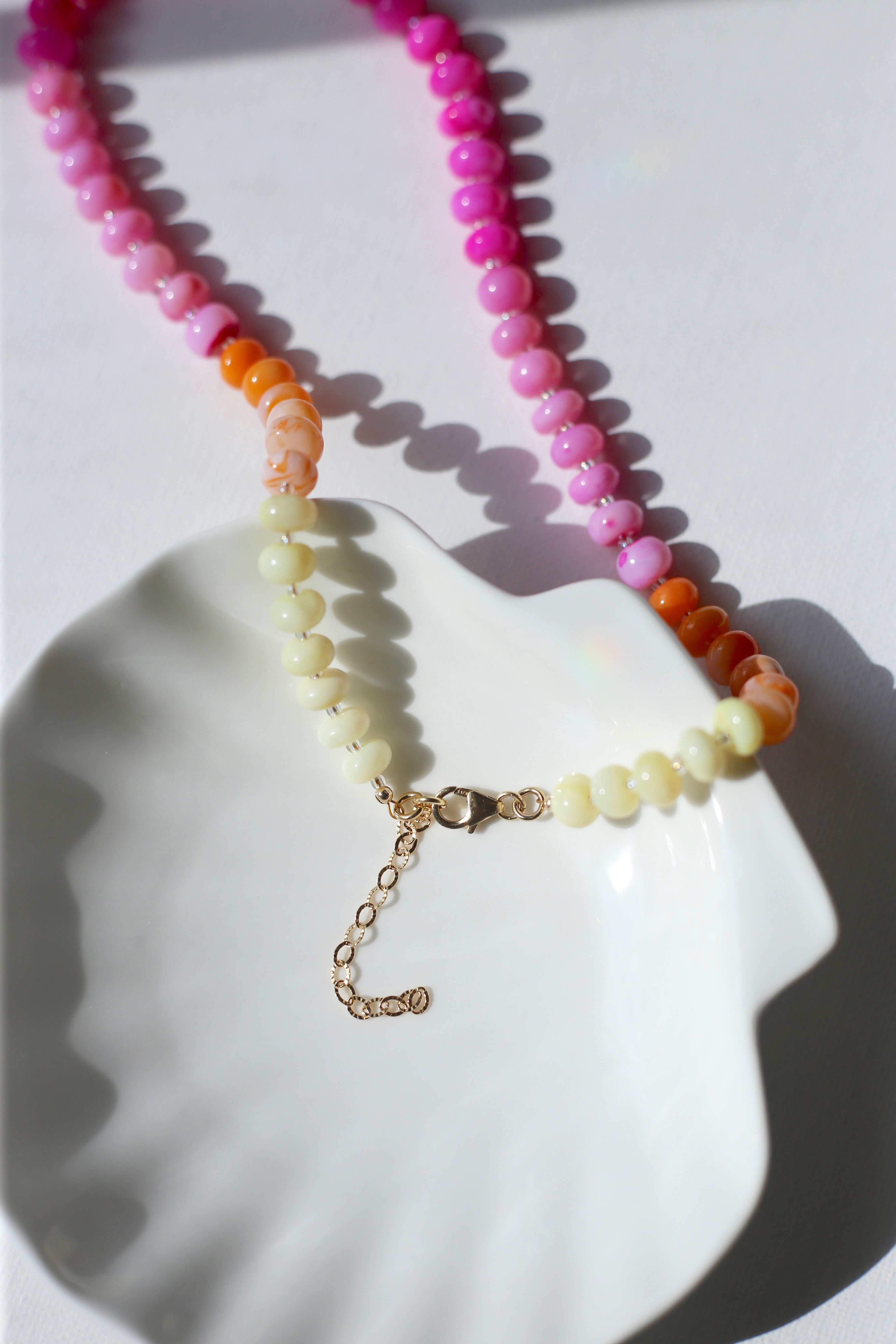 Sunset Lover Hot Pink Opal with AAA Freshwater Pearl Necklace Clasp