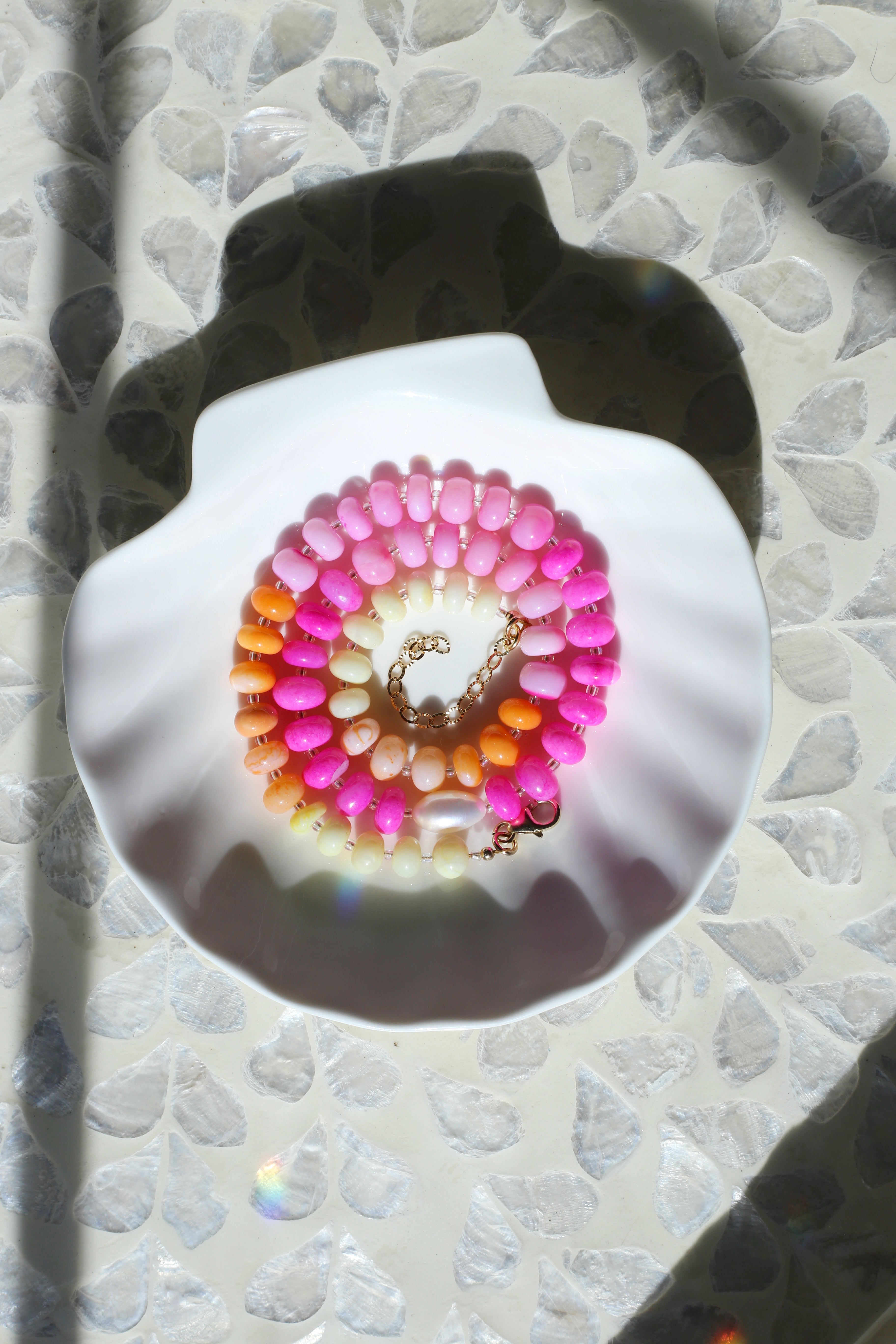Sunset Lover Hot Pink Opal with AAA Freshwater Pearl Necklace Coiled