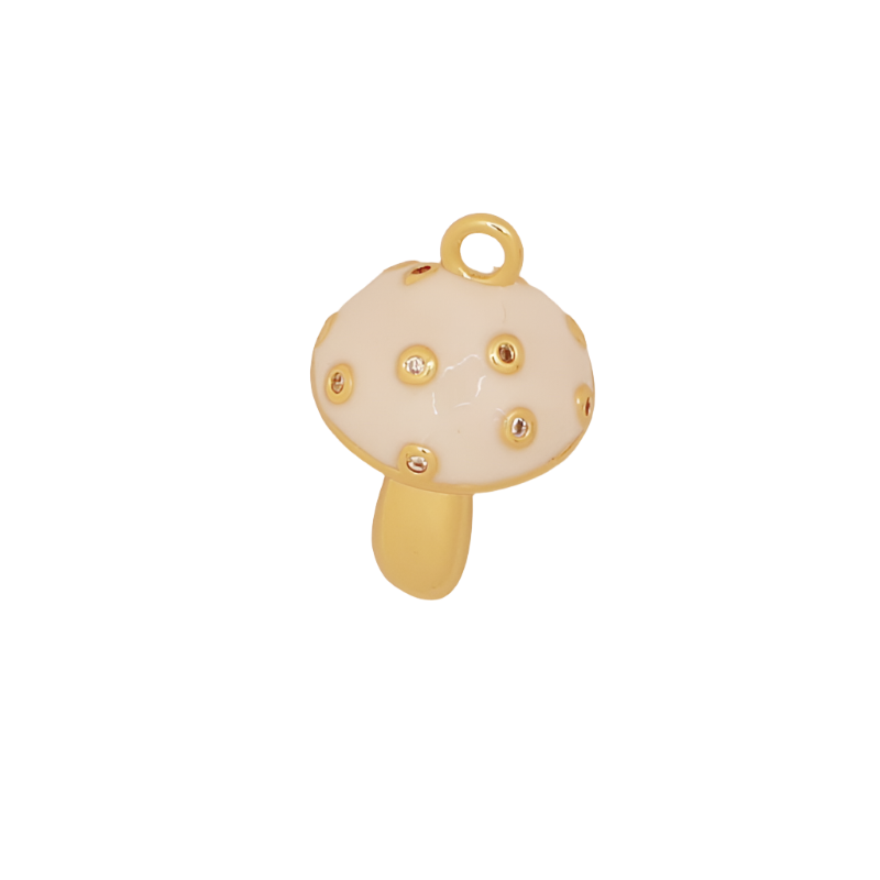 White Enamel CZ Dots Mushroom Charm