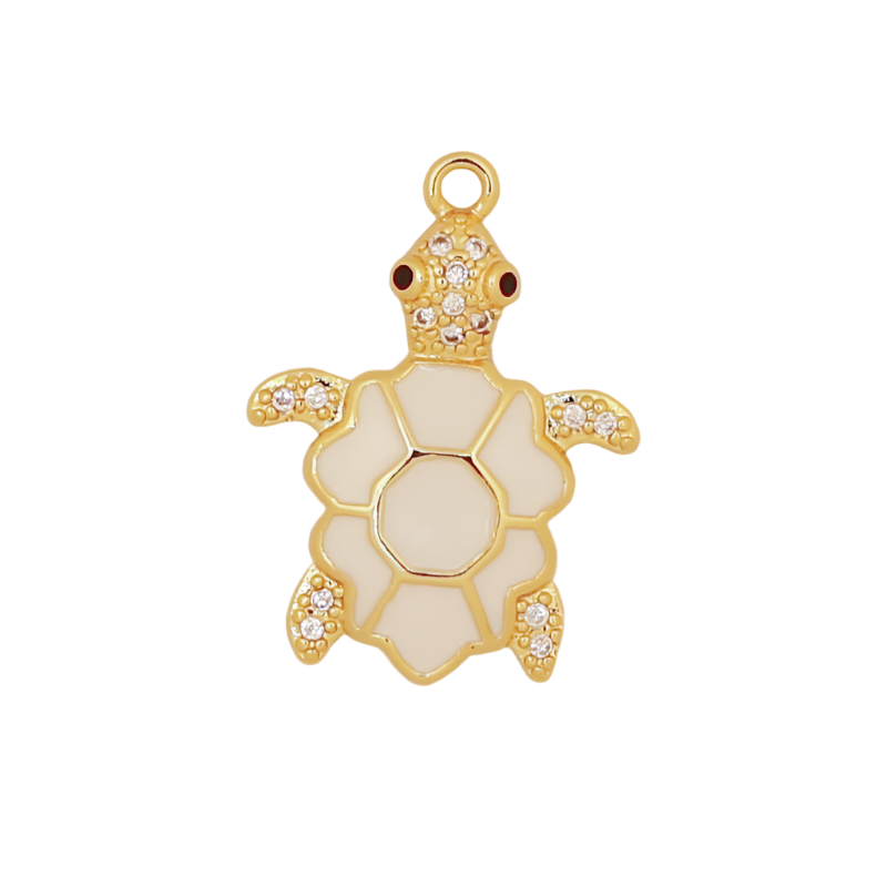 White Enamel Gold Sea Turtle Charm