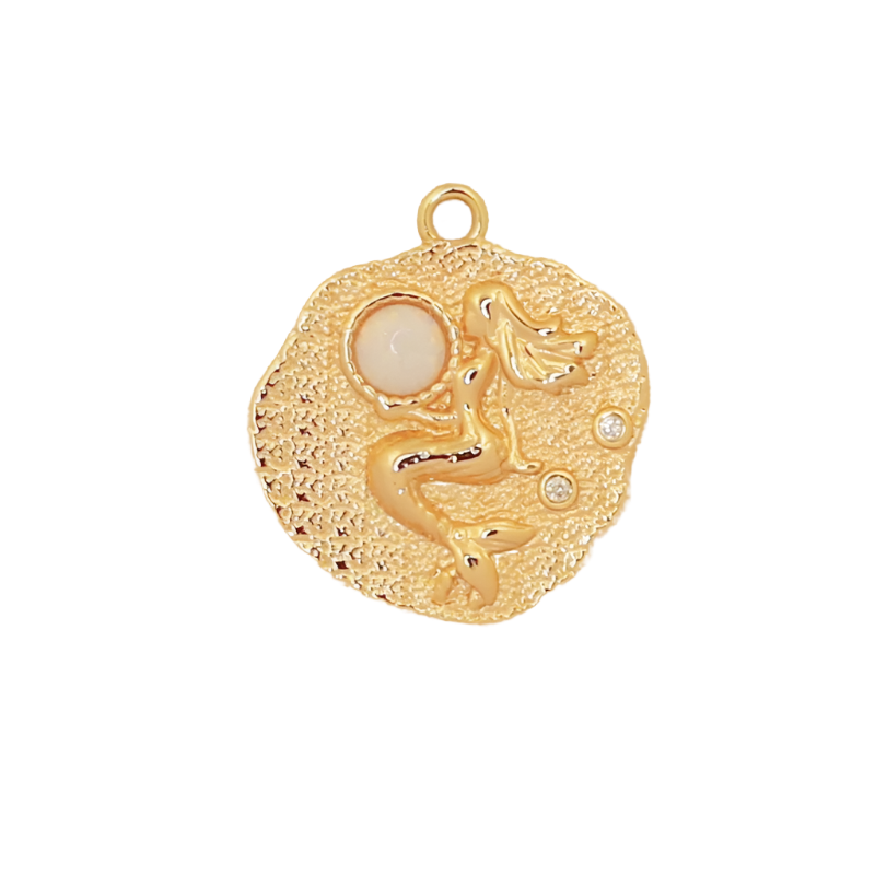 White Opal Gold Mermaid Coin Charm