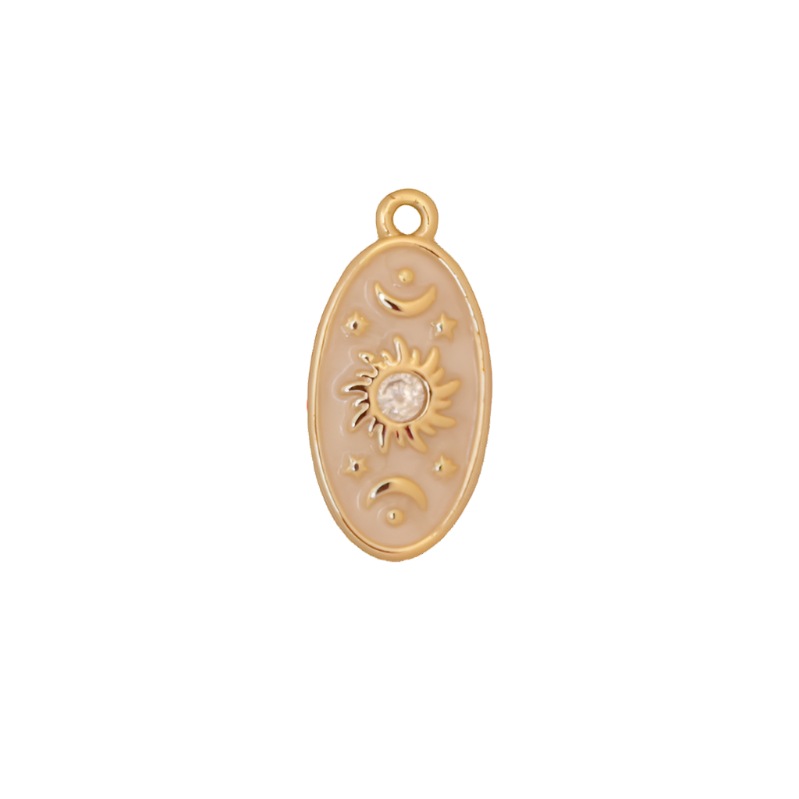 White Sun & Moon Oval Enamel Charm