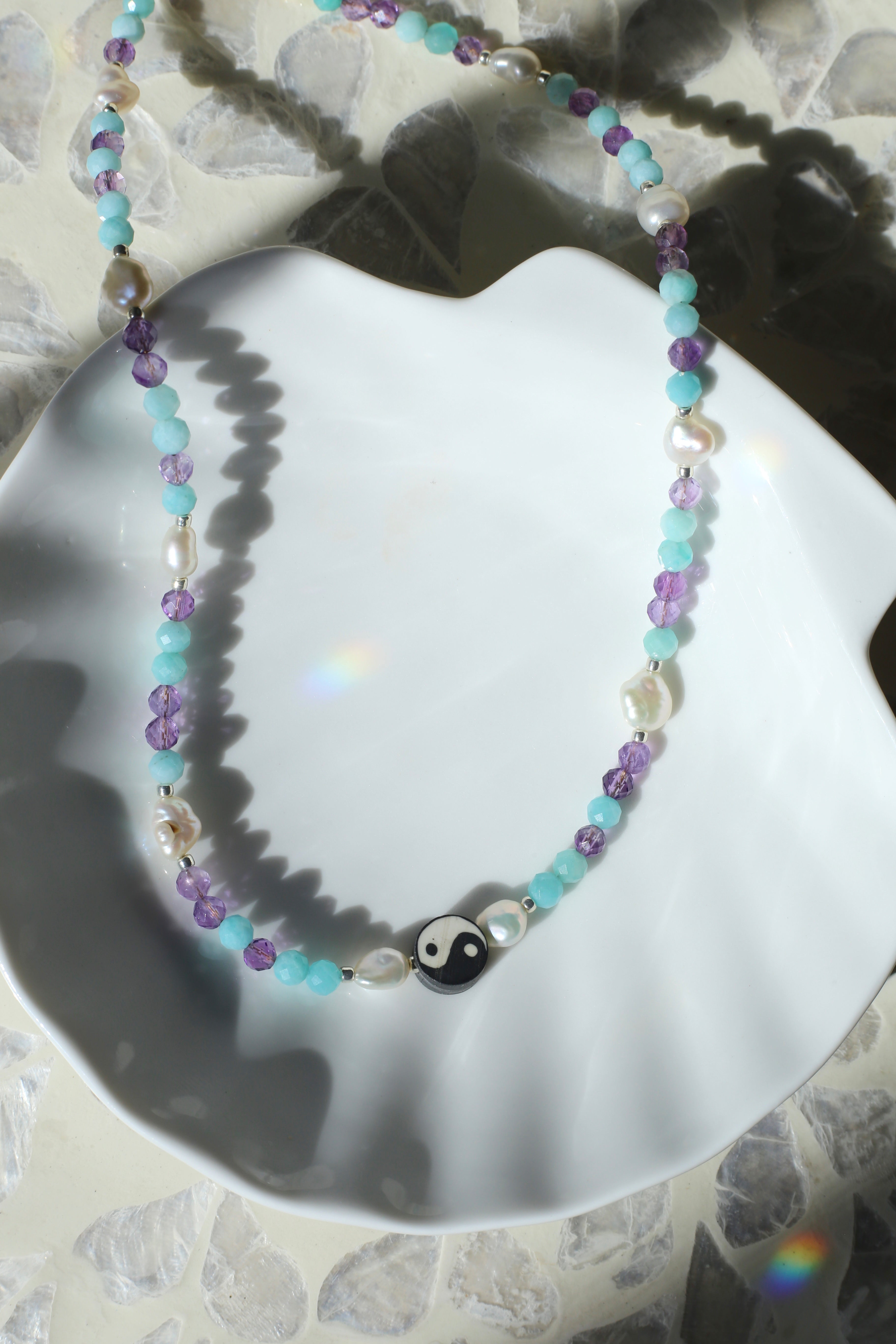 Yin Yang Charm Gemstone AAA Freshwater Pearl Choker