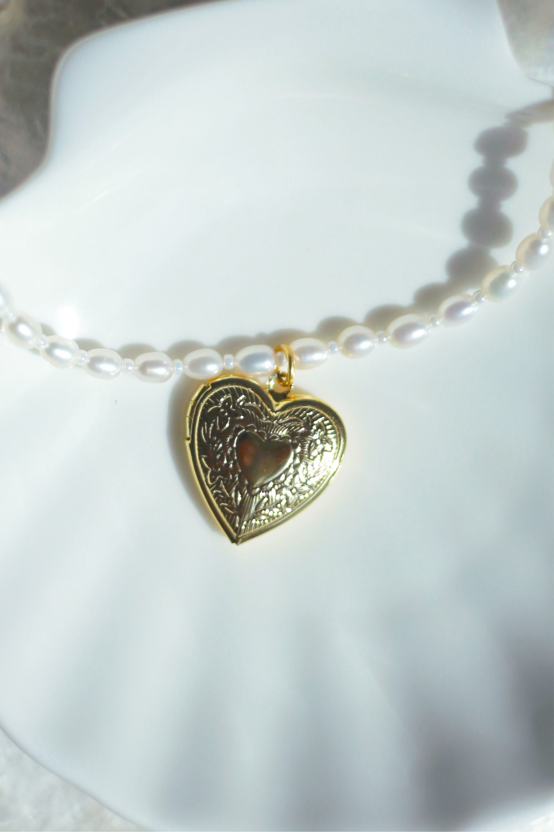 Heart Locket Pearl Necklace