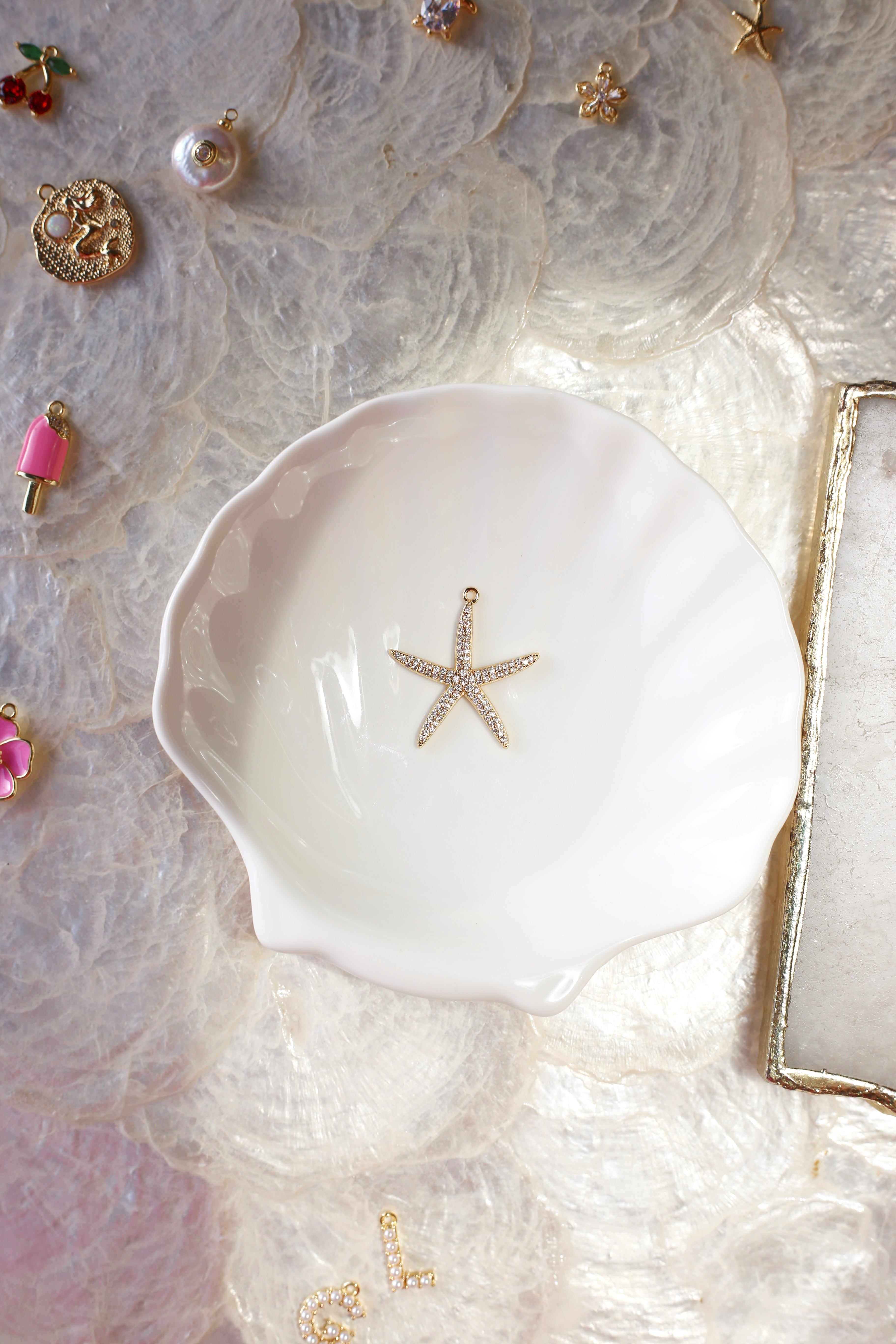 Large Gold CZ Starfish Charm