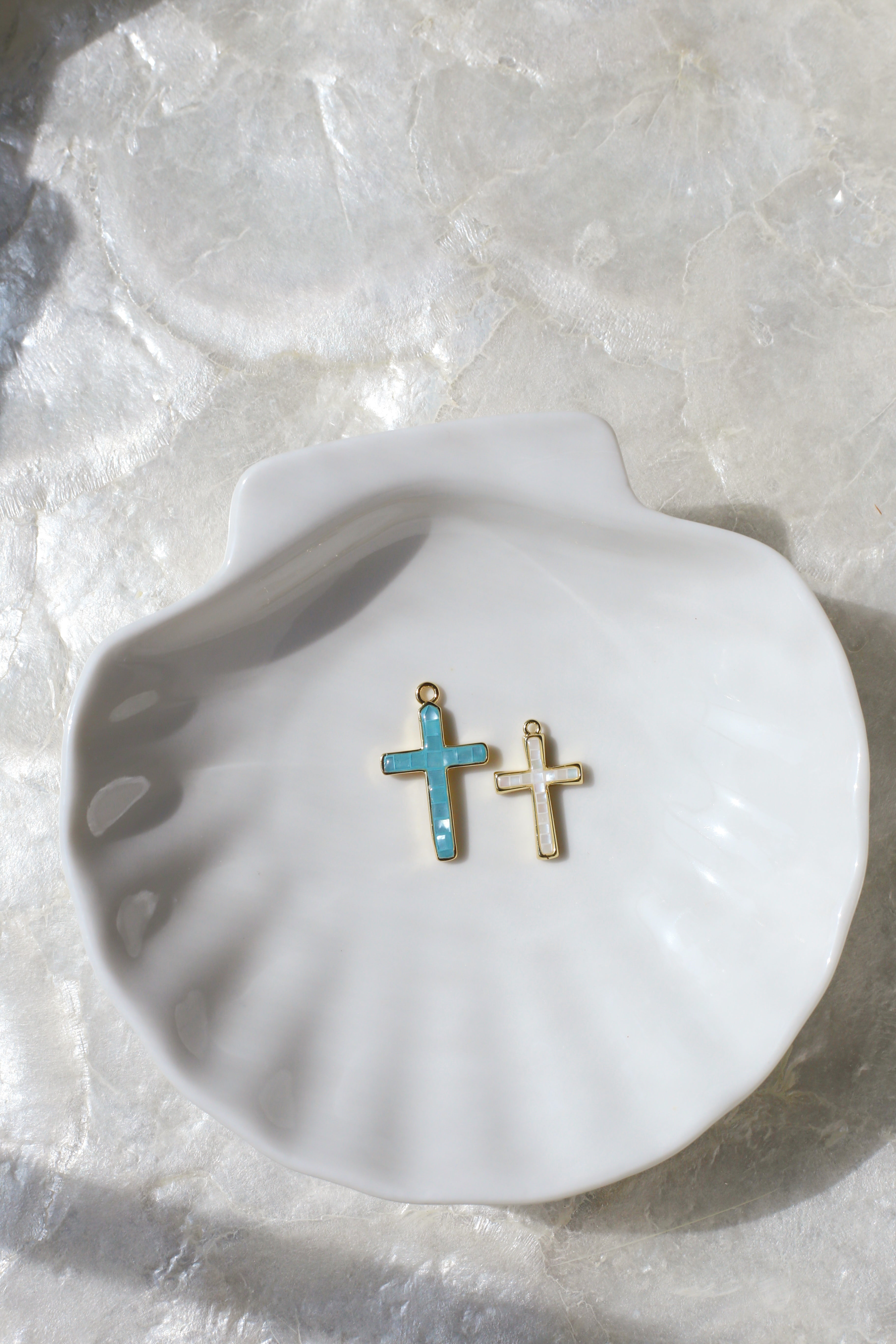 Small Mother of Pearl Cross Charm
