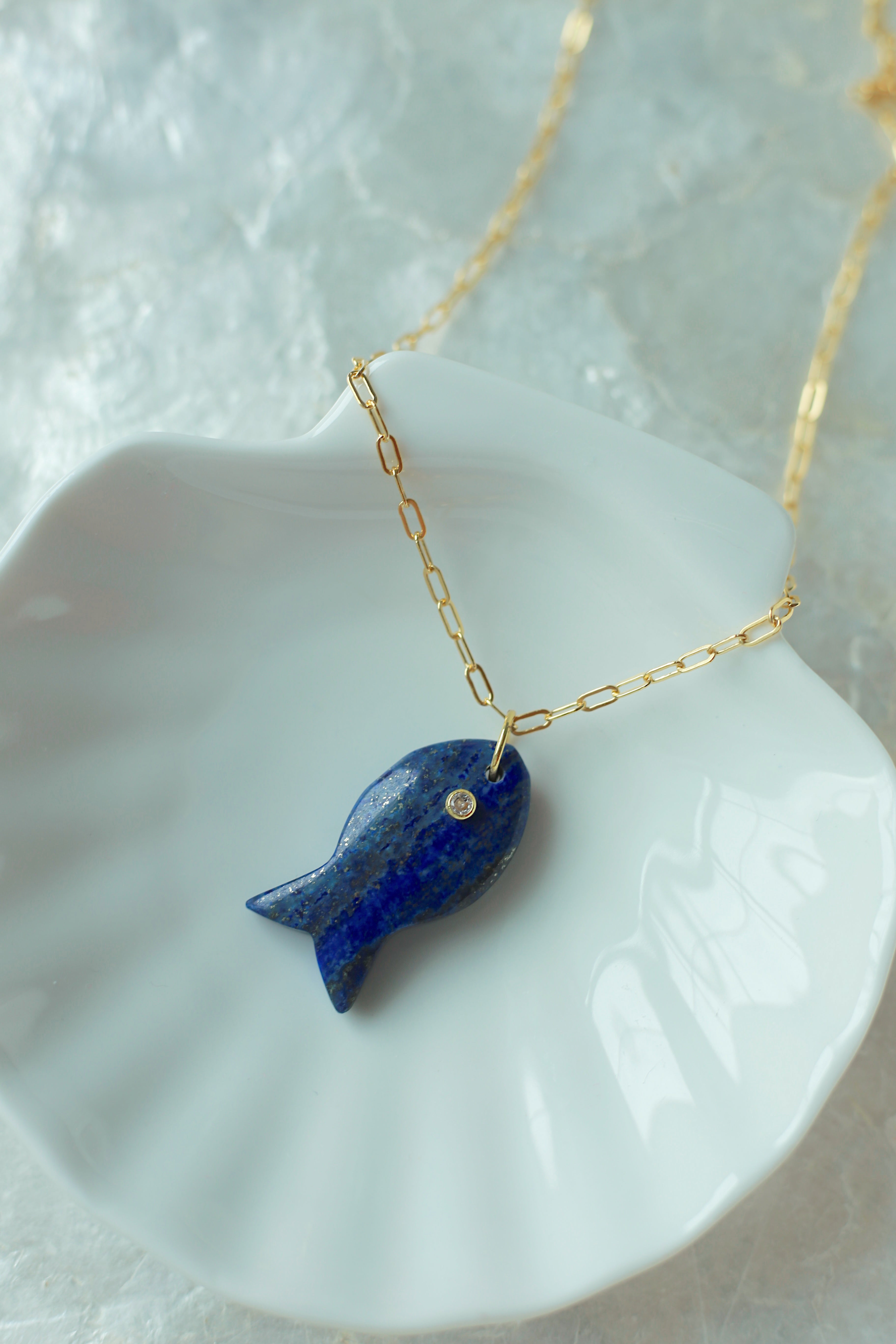 Blue Fish Gemstone Necklace