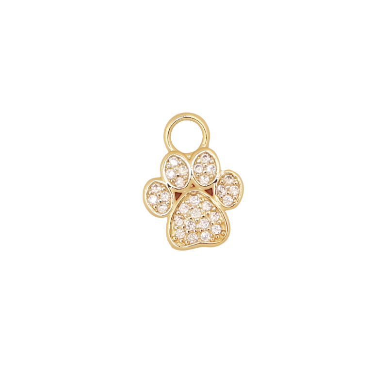 Big CZ Gold Paw Print Charm