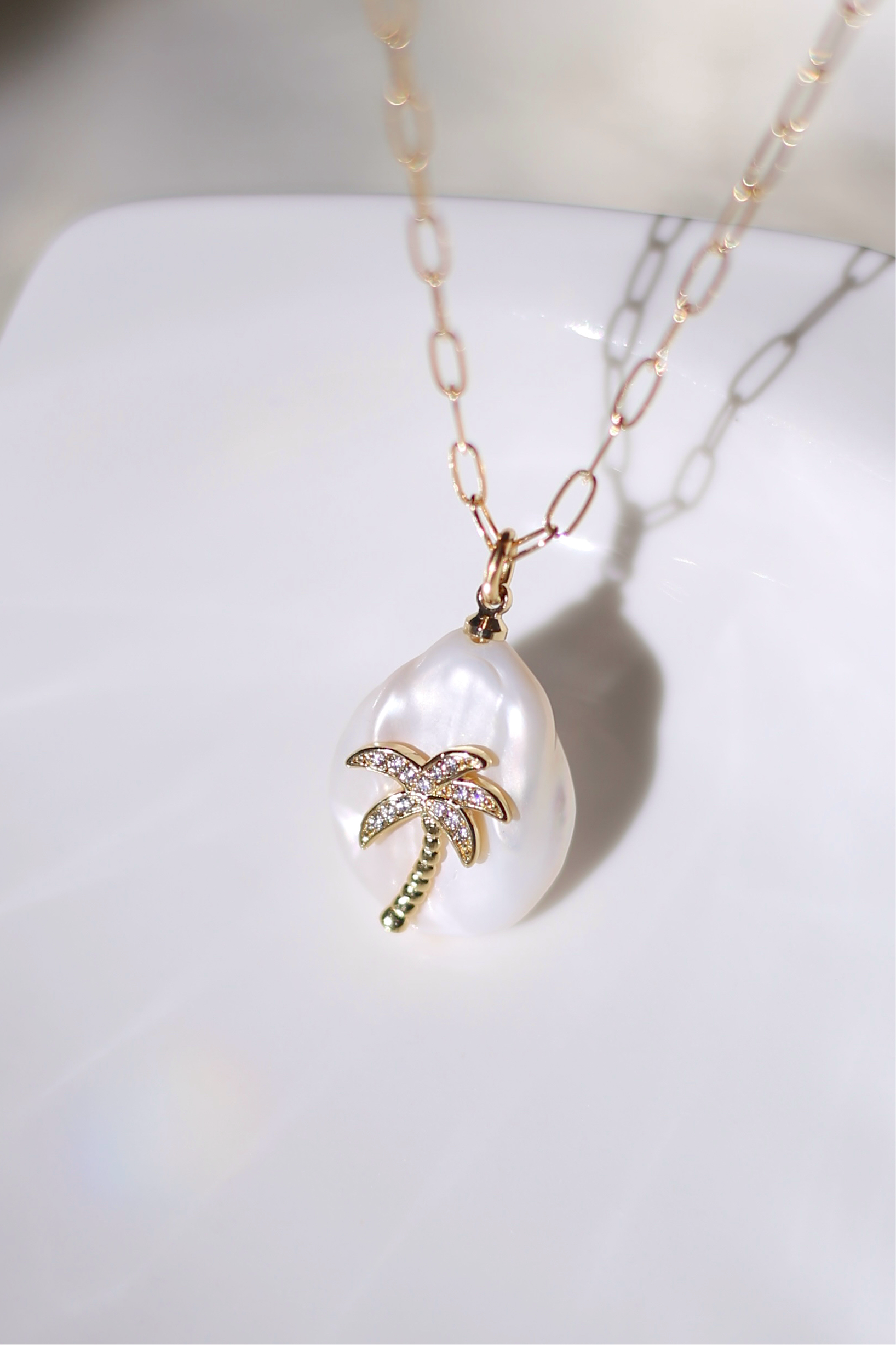 Bimini Freshwater Pearl with Gold Palm Tree Up Close