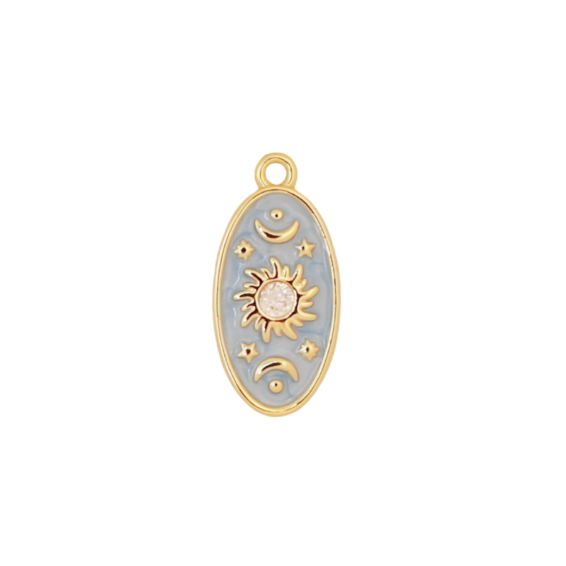 Blue Sun & Moon Oval Enamel Charm