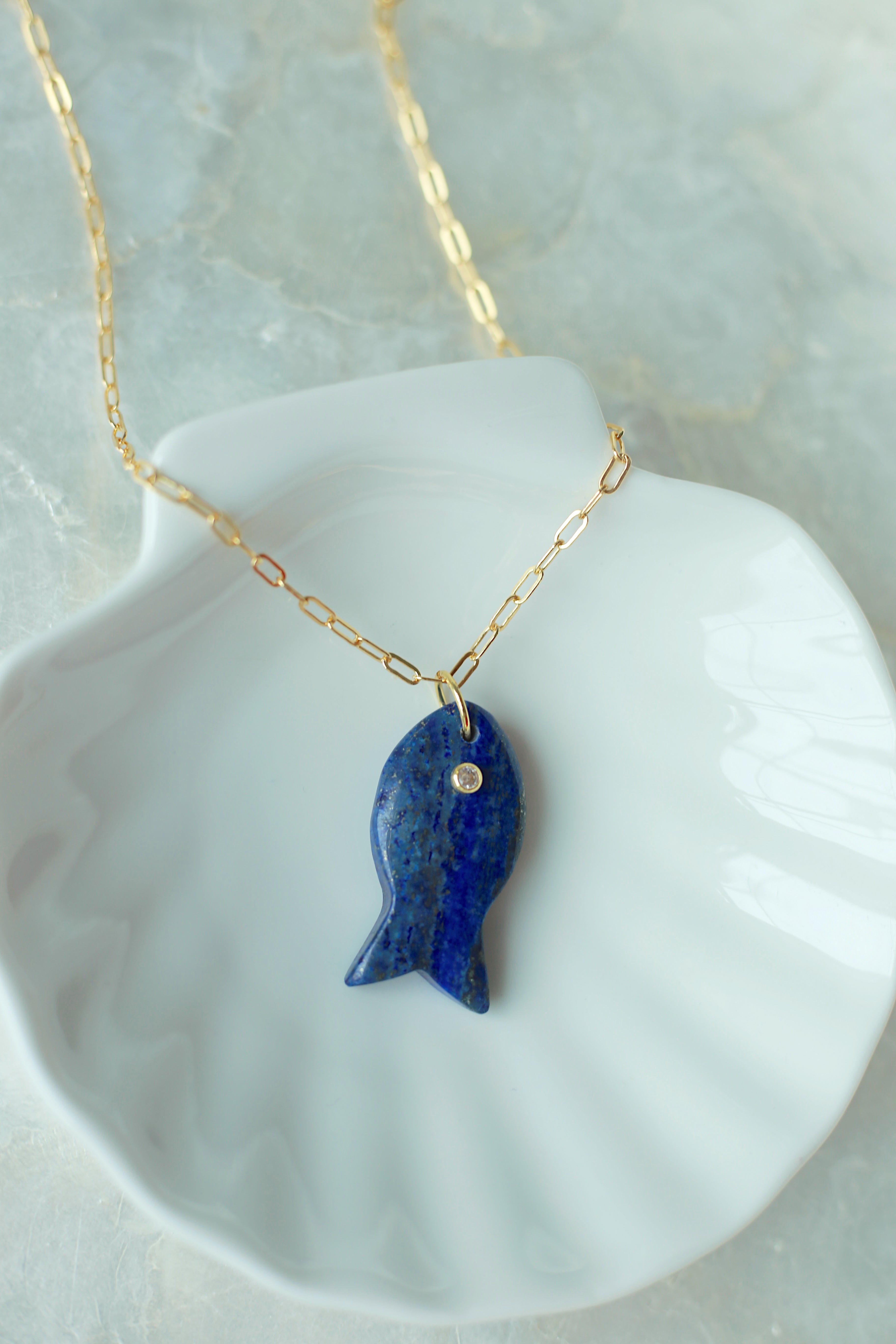 Blue Fish Gemstone Necklace