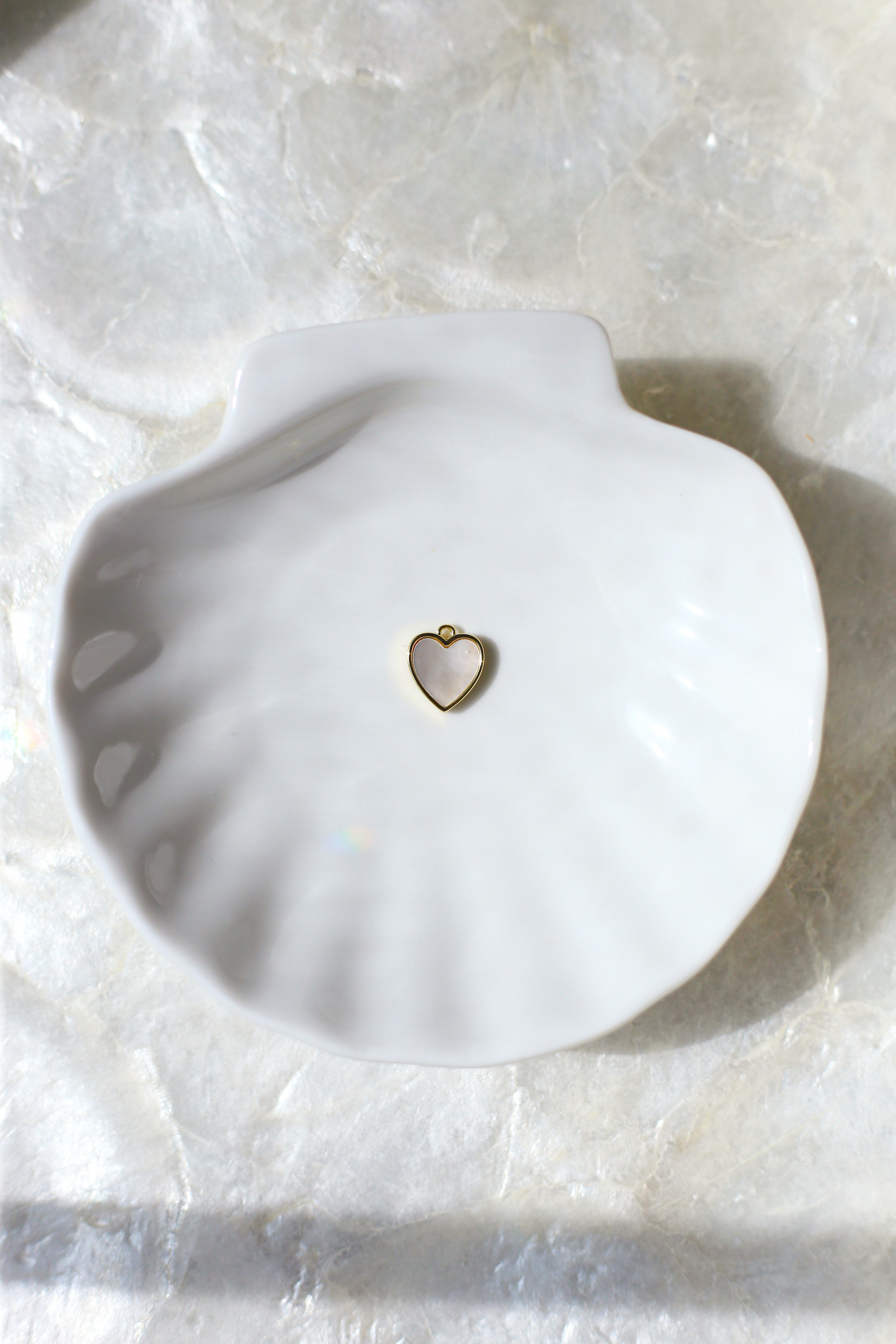 Gold Edged Mother of Pearl Heart Charm