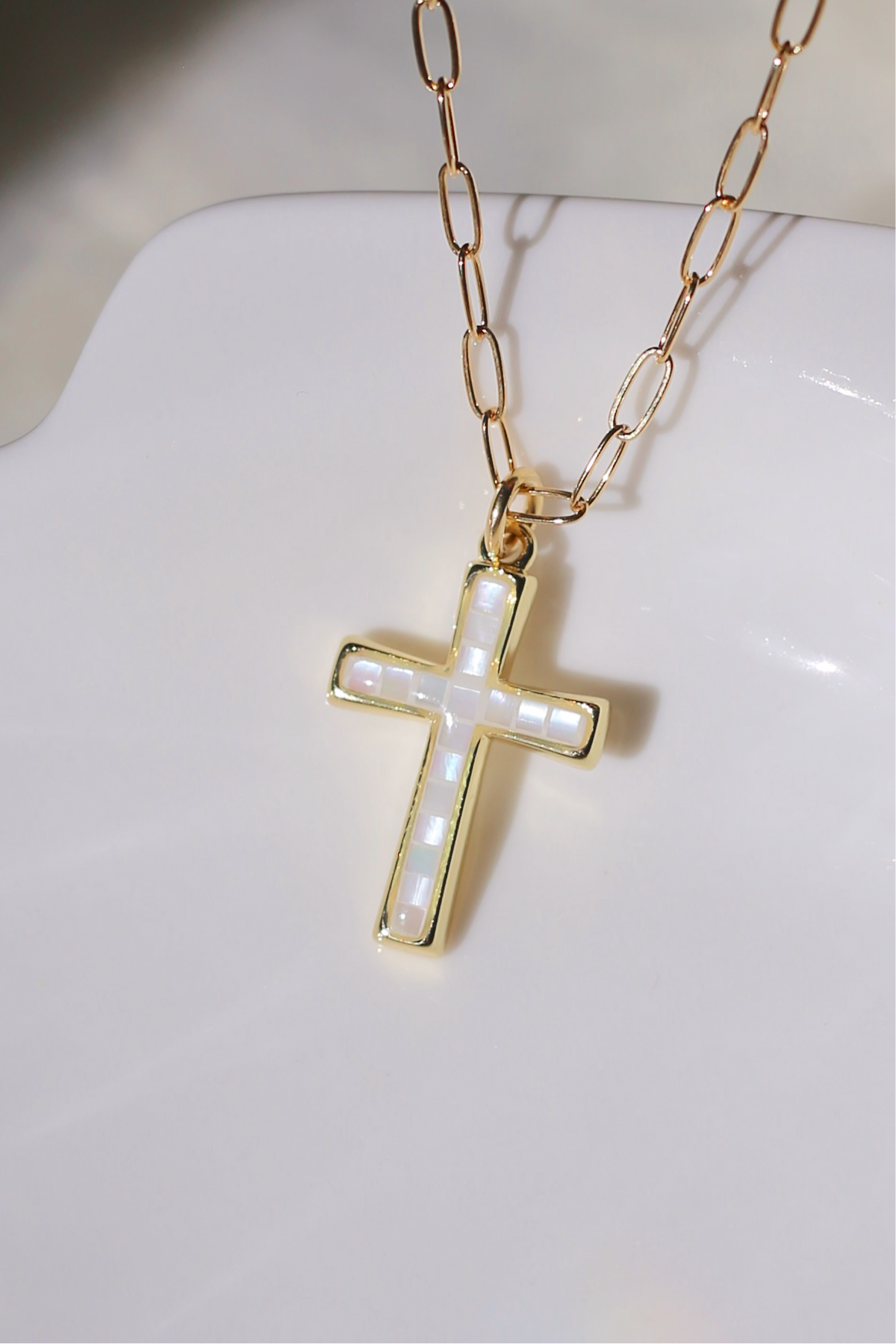 Roxy Mother of Pearl Gold Cross Necklace | Faith | Kaia Rose Co