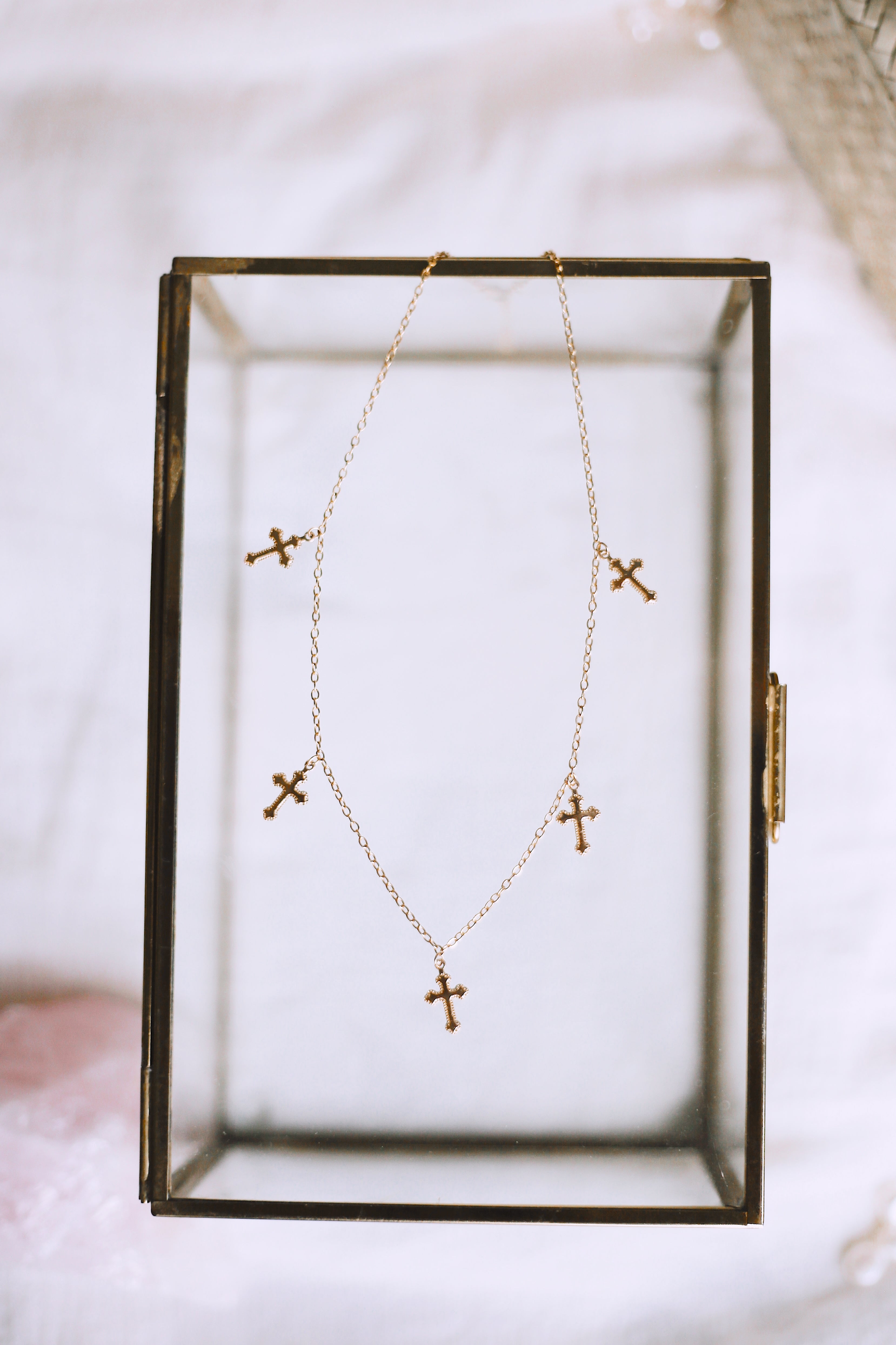 Faith 5 Gold Filled Crosses on Gold Chain Necklace On Jewelry Box