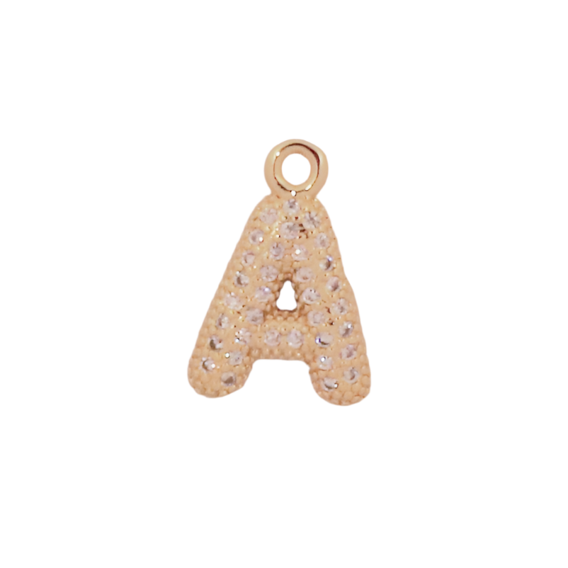 Gold Bubble CZ Letter A Initial Charm