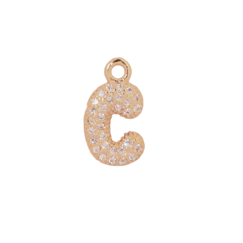Gold Bubble CZ Letter C Initial Charm