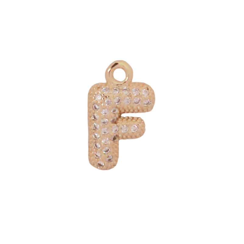 Gold Bubble CZ Letter F Initial Charm