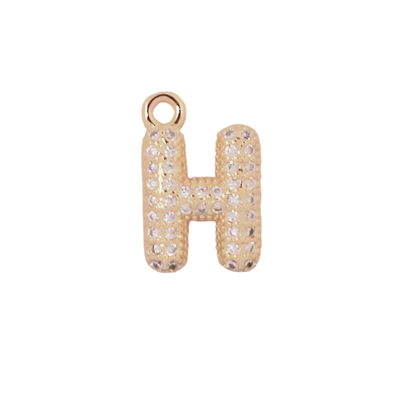 Gold Bubble CZ Letter H Initial Charm