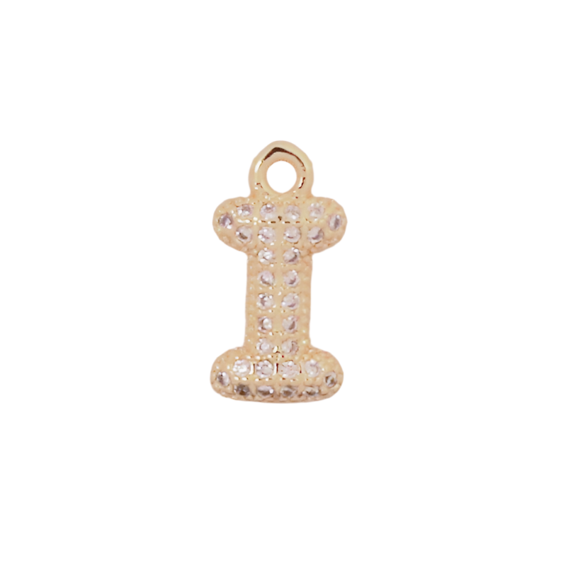 Gold Bubble CZ Letter I Initial Charm