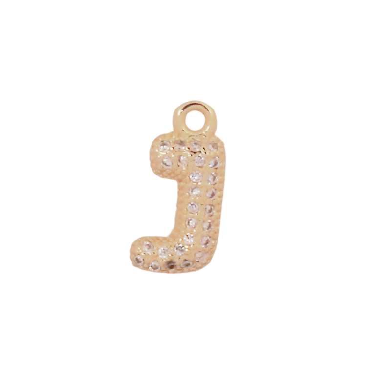 Gold Bubble CZ Letter J Initial Charm