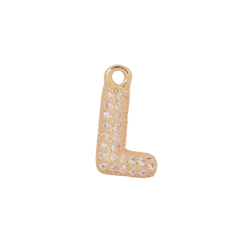 Gold Bubble CZ Letter L Initial Charm