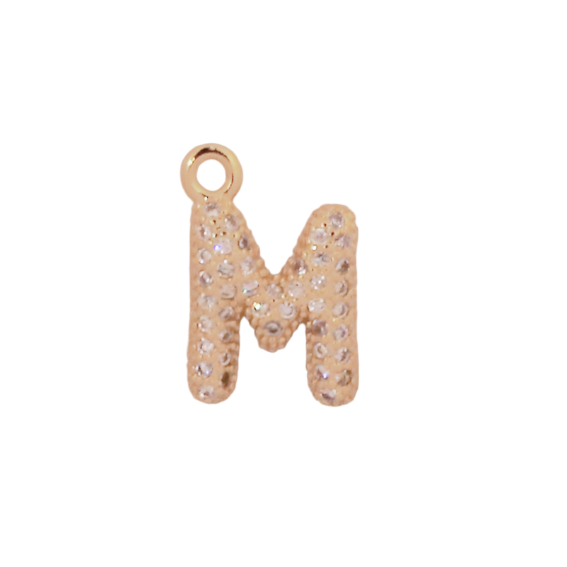 Gold Bubble CZ Letter M Initial Charm