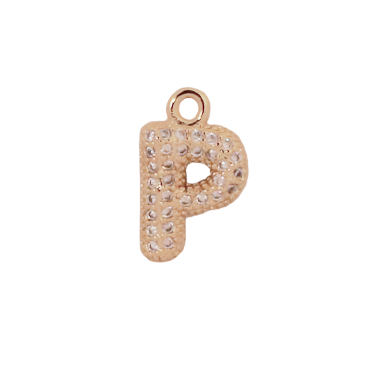 Gold Bubble CZ Letter P Initial Charm